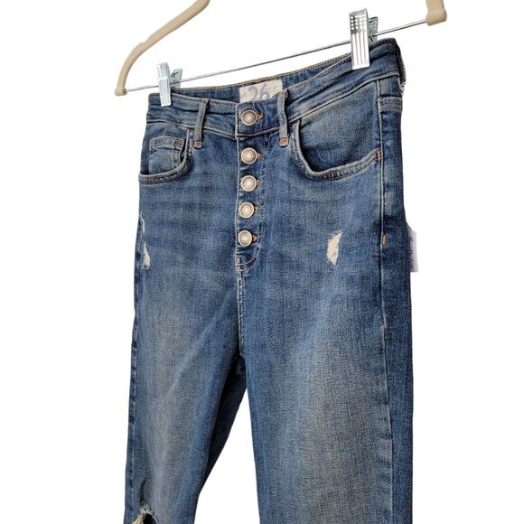 Free People Button Fly Sabrina Distress High Rise Super Skinny Jeans Women Sz 26 - Picture 5 of 7